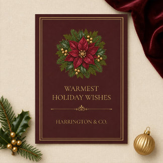 Burgundy Poinsettia Corporate Holiday Card