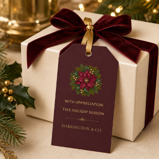 Burgundy Poinsettia Corporate Holiday Gift Tag