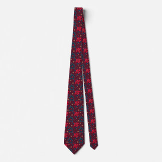 Burgundy Poinsettia & Gold Snowflake  Tie