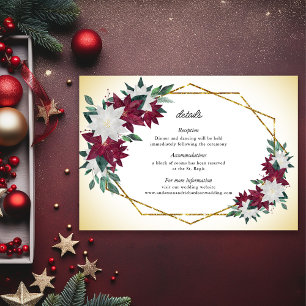 Burgundy Poinsettias Christmas Wedding Details RSVP Card