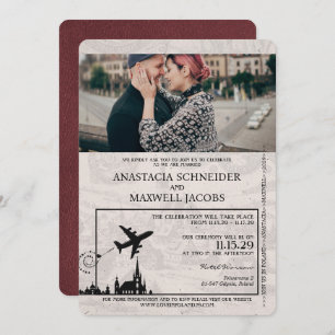 Burgundy Poland Passport Wedding Invitation