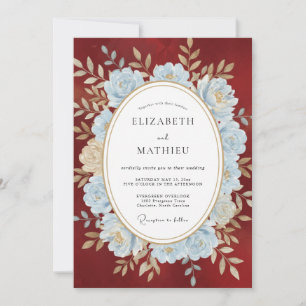 Burgundy Powder Blue Winter Wedding Invitation