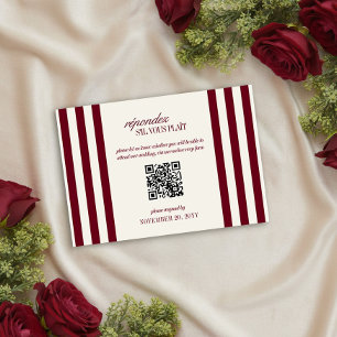Burgundy Preppy Stripe Wedding QR Code RSVP Card