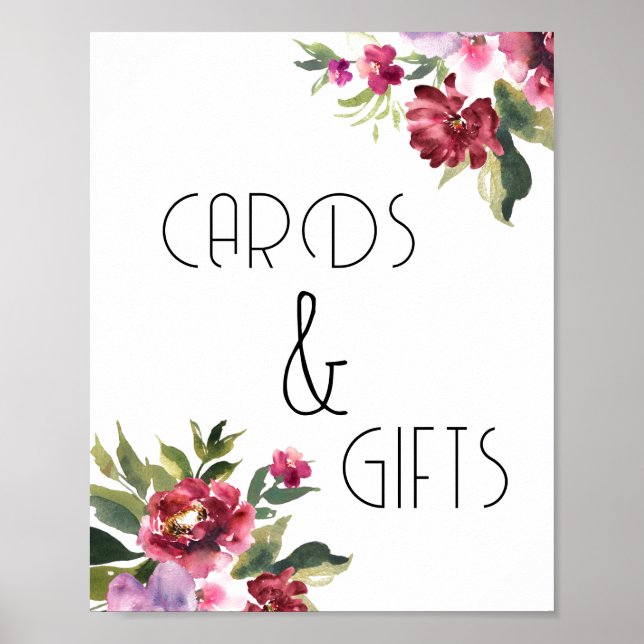 Burgundy Pretty Garden Flowers Cards and Gifts  Poster (Front)