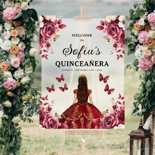 Burgundy Princess Quinceañera Birthday Welcome Acrylic Sign