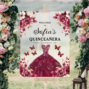 Burgundy Princess Quinceañera Birthday Welcome  Acrylic Sign
