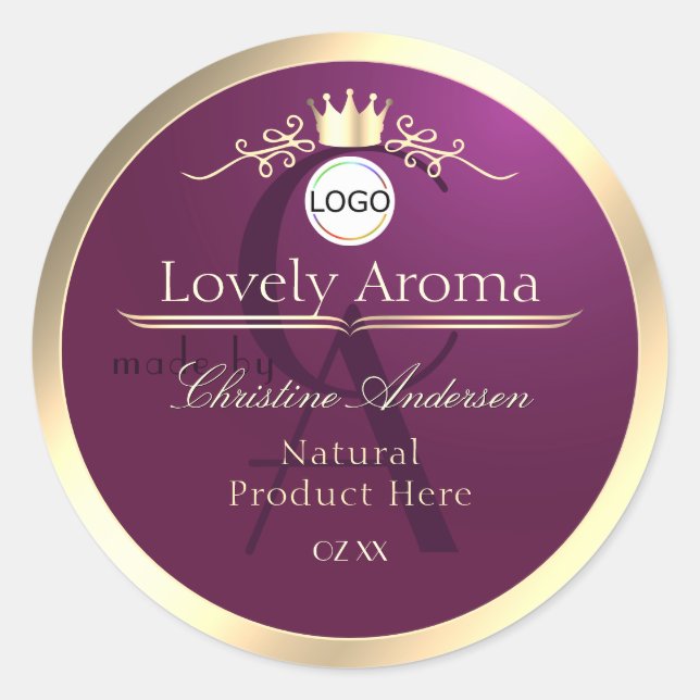 Burgundy Product Label Gold Border Logo Monogram (Front)