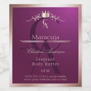 Burgundy Product Label Rose Gold Frame Monogram