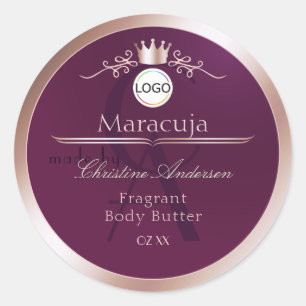 Burgundy Product Label Rose Gold Frame Monogram