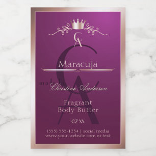 Burgundy Product Label Rose Gold Frame Monogram