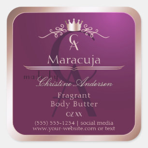 Burgundy Product Label Rose Gold Frame Monogram