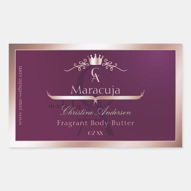 Burgundy Product Label Rose Gold Frame Monogram (Front)