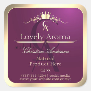 Burgundy Product Label with Gold Border Monogram