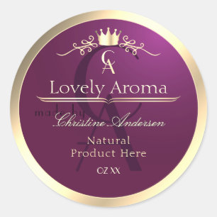 Burgundy Product Label with Gold Border Monogram