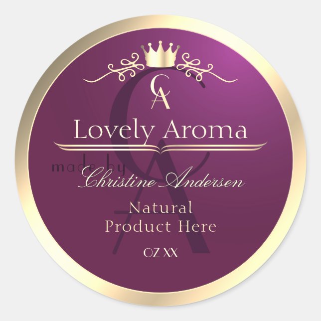 Burgundy Product Label with Gold Border Monogram (Front)