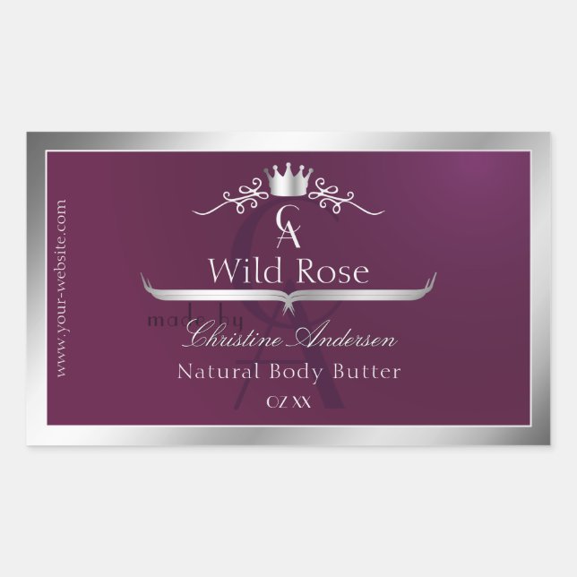 Burgundy Product Label with Silver Frame Monogram (Front)