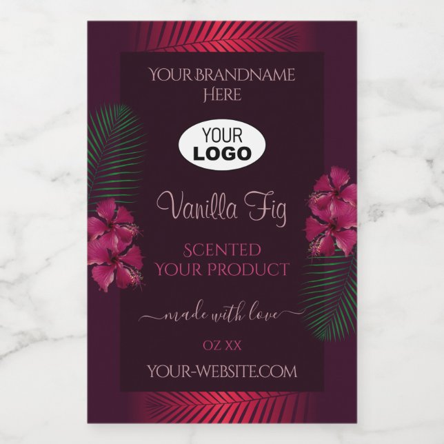Burgundy Product Labels Hawaii Flowers Leaves Logo (Single Label)
