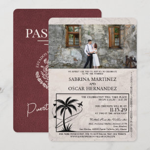 Burgundy Puerta Vallarta Passport Wedding Invitation
