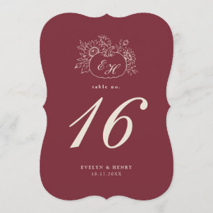 Burgundy Pumpkin Die Cut Wedding Table Number