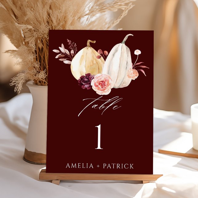 Burgundy Pumpkin Fall Autumn Wedding  Table Number (Creator Uploaded)