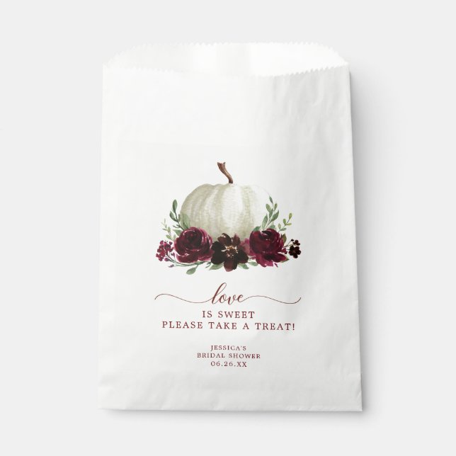 Burgundy Pumpkin Fall Favour Bag Love is Sweet (Front)
