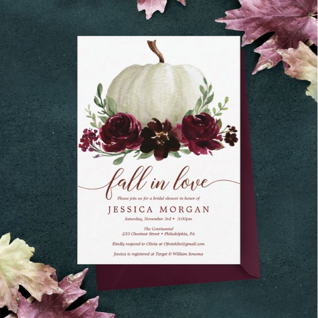 Burgundy Pumpkin Fall in Love Bridal Shower Invite (Creator Uploaded)
