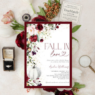 Burgundy Pumpkin Fall in Love Gold Floral Invitation