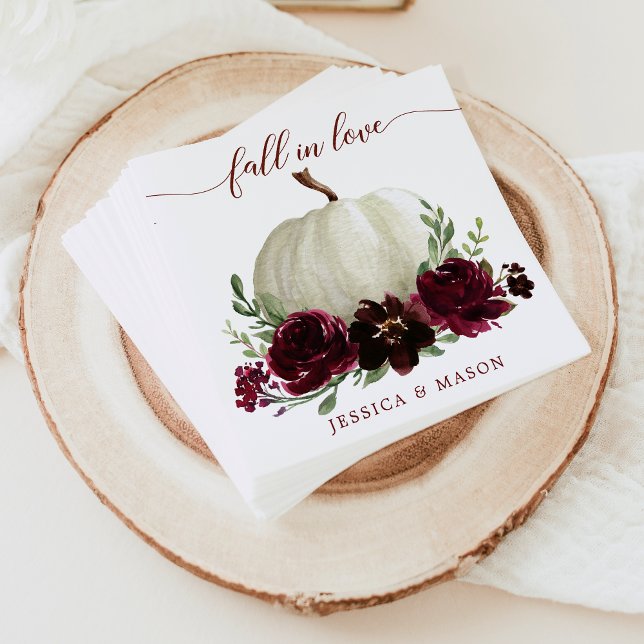 Burgundy Pumpkin Fall Wedding Cocktail Napkin (Creator Uploaded)