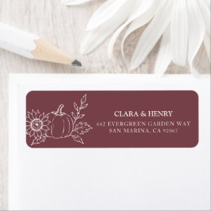 Burgundy Pumpkin Sunflower Wedding Return Address Label
