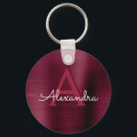 Burgundy Purple Faux Stainless Steel Monogram Key Ring<br><div class="desc">Burgundy Cranberry Purple Faux Stainless Steel Metallic Elegant Keychain. These Elegant Keychains can be customised to include your initial and first name.</div>