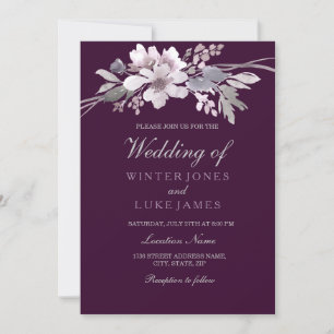 Burgundy Purple Floral Elegant Wedding Invitation