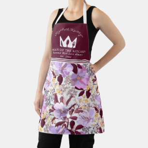Burgundy Purple Floral Queen of the Kitchen Apron