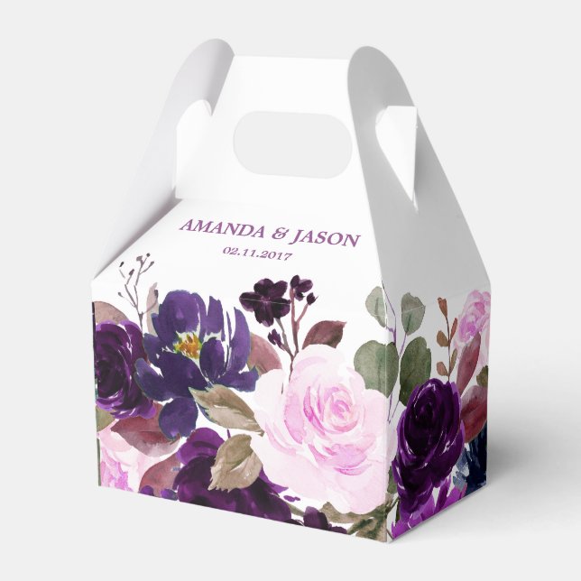 Burgundy Purple Floral Rustic Boho Wedding Favour Box (Front Side)