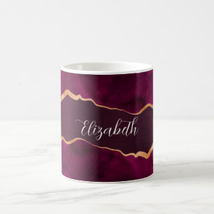 Burgundy purple gold agate marble name coffee mug