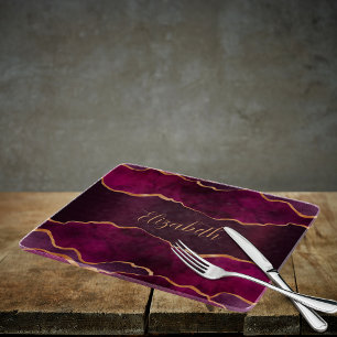 Burgundy purple gold agate marble name cutting board