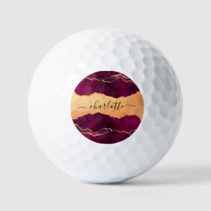 Burgundy purple gold agate marble rose gold name golf balls