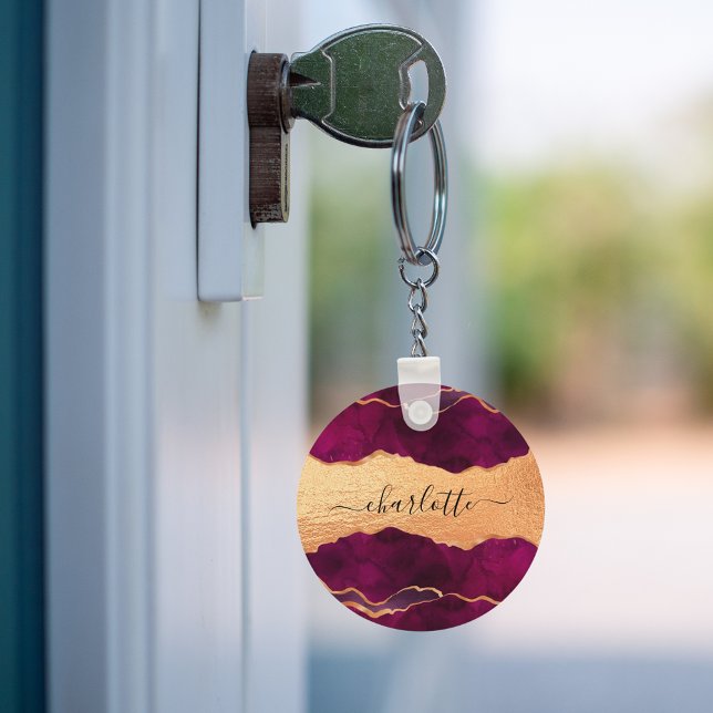 Burgundy purple gold agate marble rose gold name key ring (Creator Uploaded)