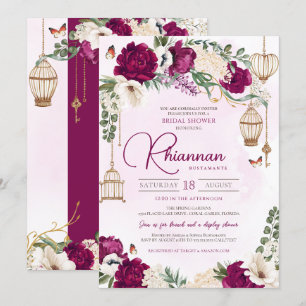 Burgundy Purple Gold Floral Elegant Bridal Shower Invitation