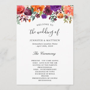Burgundy Purple Orange Floral Wedding Program