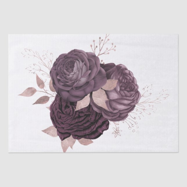 Burgundy Purple Rose Gold Floral Bouquet Decoupage Tissue Paper (Front)