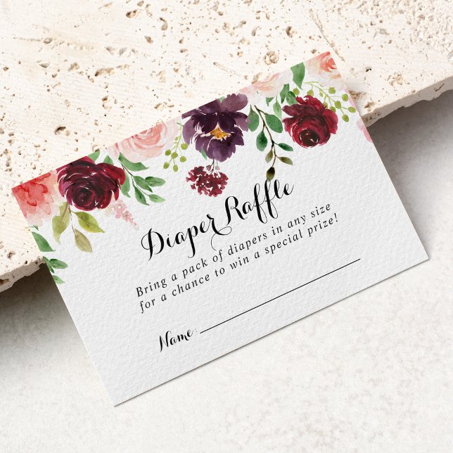 Burgundy Purple Spring Floral Diaper Raffle Ticket Enclosure Card (Creator Uploaded)