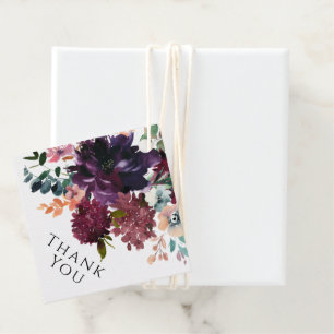 Burgundy Purple Teal Floral Wedding Thank You Favour Tags