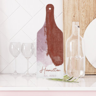 Burgundy Purple Watercolor Monogram Established Cutting Board