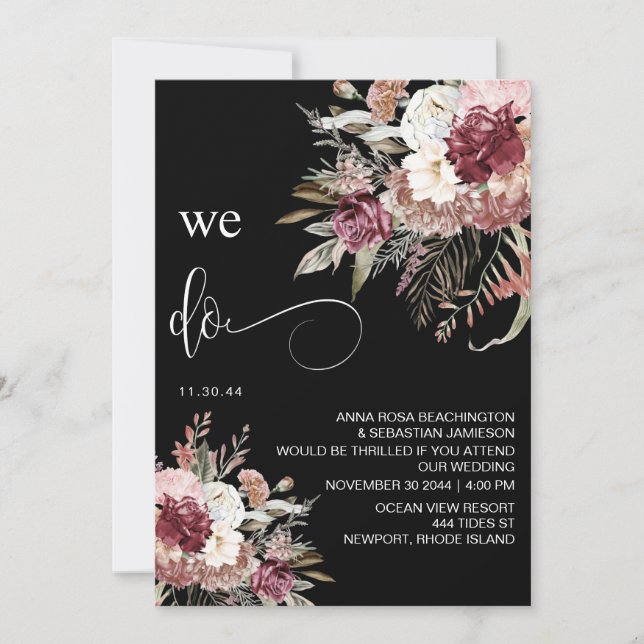 *~* Burgundy QR  AR15  Floral  Rose RSVP WEDDING I Invitation (Front)