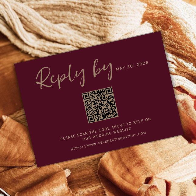 Burgundy QR Code Wedding RSVP Cards (Creator Uploaded)