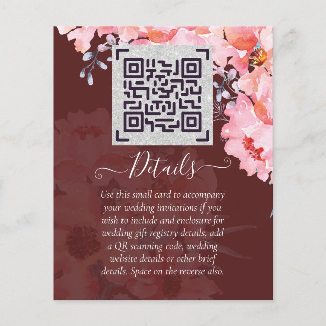 Burgundy QR SCANNING CODE Wedding Website Details Flyer (Front)