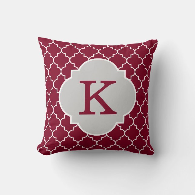 Burgundy Quatrefoil Monogram Cushion (Front)