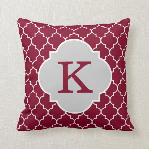 Burgundy Quatrefoil Monogram Cushion