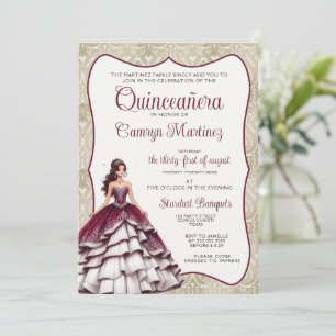 Burgundy Quinceañera Dress Invitation