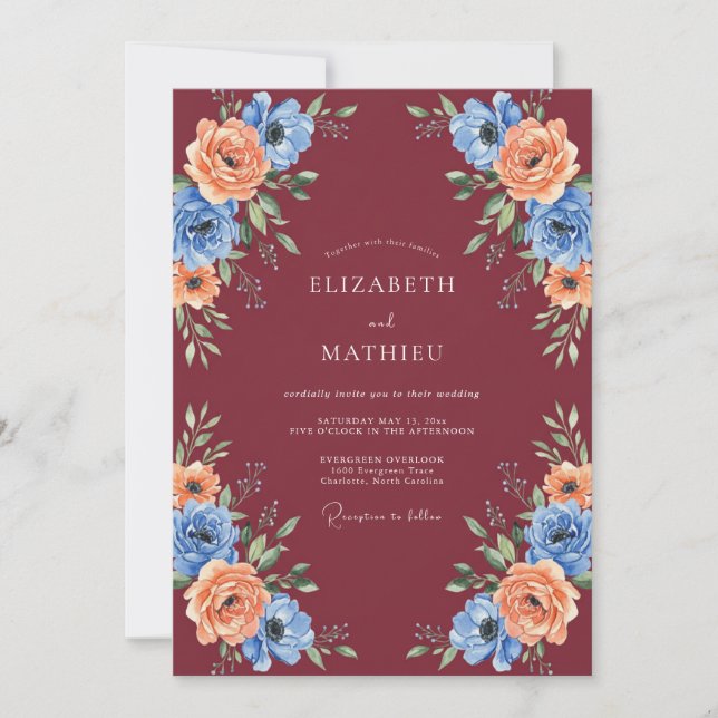 Burgundy Radiant Botanical Wedding Invitation (Front)
